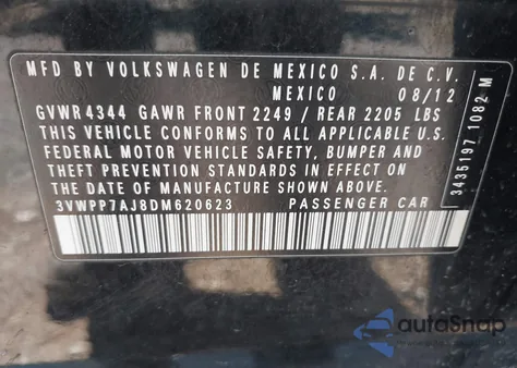 2013 Volkswagen Jetta Sportwagen 2.5L S z USA, uszkodzony, nr VIN 3VWPP7AJ8DM620623